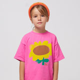 Bobo Choses Sunflower T-Shirt & Knit Ribbed Shorts Set ~ Fuchsia/Green