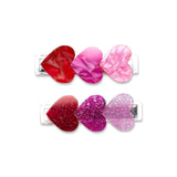 Lilies & Roses Pearlized Glitter Red & Pink Hearts Hair Clips