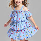 Baby Sara Embroidered Overlay 3-Tier Mesh Dress ~ Blue Multi