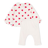 Petit Bateau Heart Print l/s Blouse & Leggings Set ~ Ecru/Red