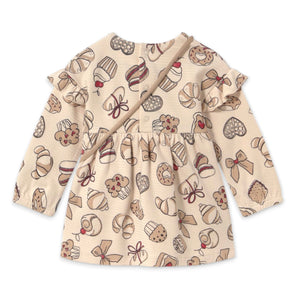 Mayoral Baby Girl Pastries Print Dress w/ Croissant Bag ~ Light Khaki