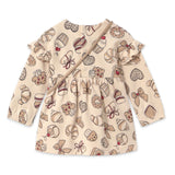 Mayoral Baby Girl Pastries Print Dress w/ Croissant Bag ~ Light Khaki