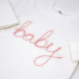 Oh Baby! "Baby" Embroidered 2pc Set ~ Cream/Pink Sparkle