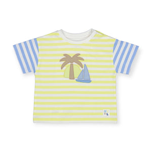 Mayoral Baby Boy Striped Sailboat Tee & 5 Pocket Twill Shorts Set ~ Lime/Blue/Ocean