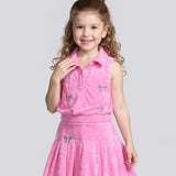 Baby Sara Sleeveless Sparkle Bow Top w/ Collar & Drop Waist Pleated Skirt Set ~ Pink