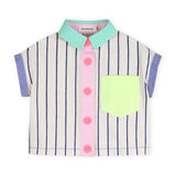 Billieblush Striped Collared s/s Shirt & Contrast Pocket Shorts Set ~ White/Blue