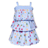 Baby Sara Embroidered Overlay 3-Tier Mesh Dress ~ Blue Multi