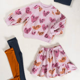 Play Up Girls Hearts Print Fleece Sweatshirt & Skirt Set ~ Rose
