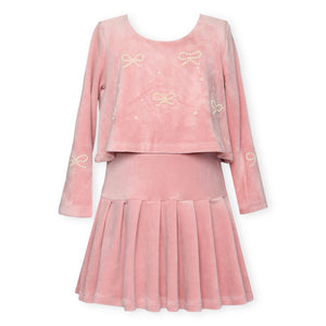 Baby Sara Velour Twofer Dress w/ Pearl Bows ~ Pink
