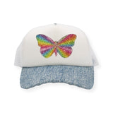 Bari Lynn Trucker Hat ~ Rainbow Butterfly/Glitter Denim