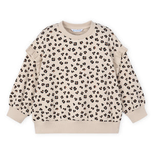 Mayoral Girls Cheetah Print Ruffle Sleeve Sweatshirt 7-12 ~ Sand