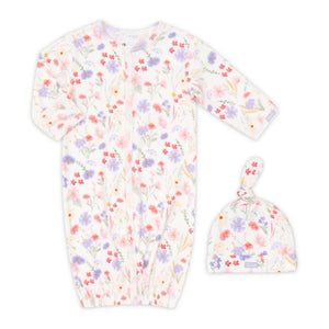 Coccoli Modal Convertible Gown & Hat Set ~ Flowers on Cream