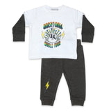 Little Mish Rock Tour Thermal 2fer l/s Tee & Joggers Set ~ White/Heather Black