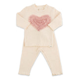 Oh Baby! Ruffle Heart Ribbed Mock Neck 2pc Set ~ Natural