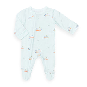 Coccoli Modal Zipper Footie ~ Submarines/Spa Blue