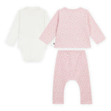 Petit Bateau Floral Print Cardigan, Pants & Collared Onesie Set ~ Pink/White
