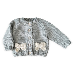 The Blueberry Hill Knit Bow Cardigan ~ Bowie Grey/Cream