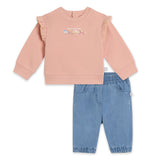 Stella McCartney Baby Girl Frilled Sweatshirt & Chambray Pants w/ Horses Embroidery ~ Light Pink/Blue
