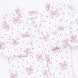 Angel Dear 2 Way Zipper Ribbed Ruffle Back Footie ~ Bows & Hearts