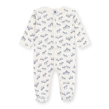 Petit Bateau Velour Front Snap Zebra Print Footie ~ White/Blue