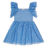 Stella McCartney Girls Sleeveless Frilled Tulle Dress w/ Flowers Embroidery ~ Blue