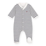 Petit Bateau Front Snap Striped Sailor Collar Footie ~ White/Navy