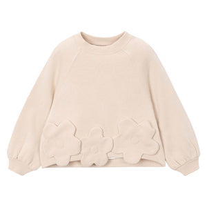 Mayoral Girls Floral Applique Sweatshirt & Printed Leggings Set 7-12 ~ Light Khaki/Navy