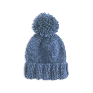 The Blueberry Hill Classic Knit Pom Hat ~ Medium Blue