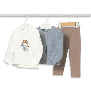 Mayoral Baby Girl Dot Print Cardigan, l/s Top & Leggings Set ~ Hummingbird