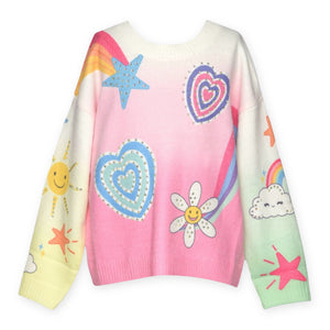 Baby Sara Icon Print Sweater w/ Rhinestones ~ Pink Multi