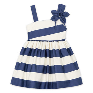 Mayoral Girls Asymmetric Striped Flower Dress ~ Porcelain