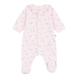 Petit Bateau Front Snap Floral Print Footie w/ Ruffle Collar ~ Pink