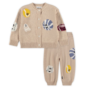 Molo Baby Breeze Knit Cardigan & Sol Pants Set ~ Fuzz Ball Sandy