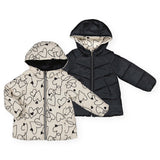 Mayoral Girls Reversible Padded Hearts Coat w/ Hood ~ Cream/Black