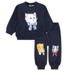 Molo Baby Disc Sweatshirt & Simeon Sweatpants Set ~  Fancy Kittens