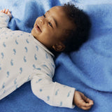 Petit Bateau Velour Front Snap Whale Print Footie w/ Collar ~ White/Blue
