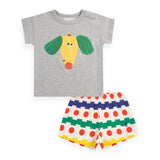 Bobo Choses Baby Happy Dog T-Shirt & Geometric Waffle Shorts Set ~ Heather Grey/Multi