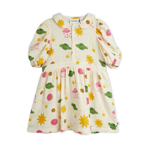 Mini Rodini Baby s/s Muslin Space Print Dress ~ Off-White
