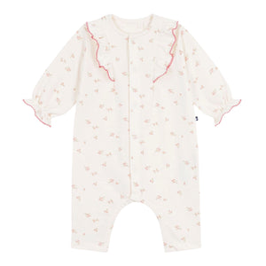 Petit Bateau Floral Print Romper w/ Ruffles ~ Cream Multi