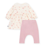 Petit Bateau l/s Ruffle Collar Floral Dress w/ Leggings ~ Cream/Pink