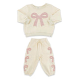 Oh Baby! Bow Applique Boxy Sweatshirt & Joggers Set ~ Sugar Cookie