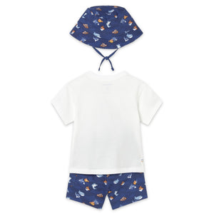 Mayoral Baby Boy Tee & Shorts Set w/ Bucket Hat ~ Night