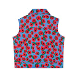 Wynken Bacia Floral Print Denim Vest ~ Blue/Red
