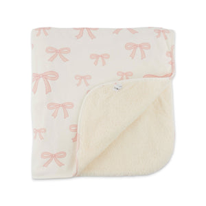 Oh Baby! Bows Print Snowdrift Fuzzy Lined Blanket ~ Oyster