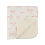 Oh Baby! Bows Print Snowdrift Fuzzy Lined Blanket ~ Oyster