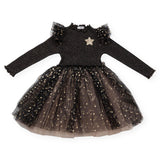 Petite Hailey Gold Star Frill Tutu Dress ~ Black