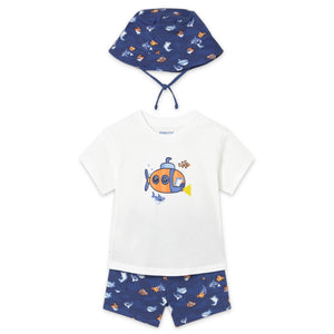 Mayoral Baby Boy Tee & Shorts Set w/ Bucket Hat ~ Night