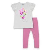 Mayoral Girls Flower Tee & Leggings Set ~ White/Orchid