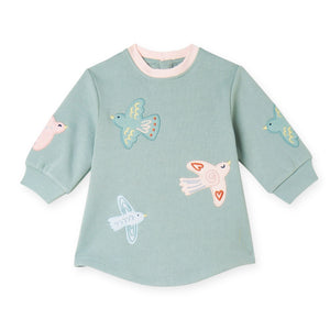 Stella McCartney Baby Girl Fleece Dress w/ Bird Patches ~ Sage