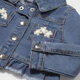 Mayoral Girls Denim Jacket w/ Lace Detail ~ Medium Wash